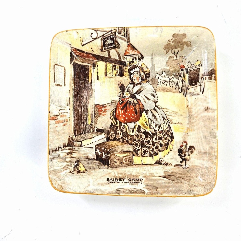 Vtg New Hall Hanley Pottery‎ Sairey Gamp Martin Chuzzlewit Sauce Dish Tray 4"